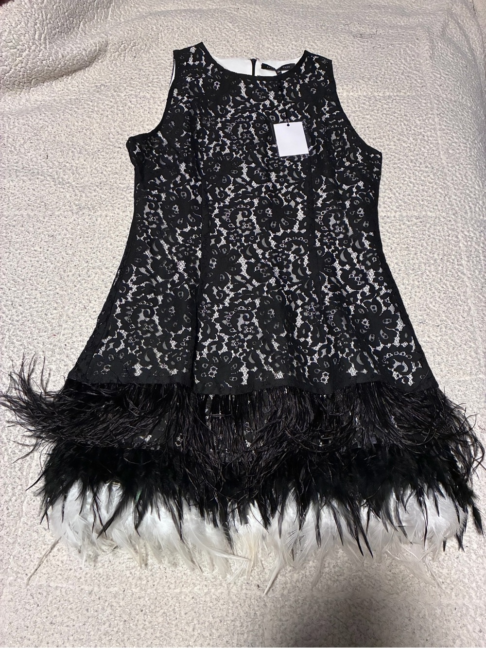 Endless Rose Black Lace Feather-Hem Mini Dress, size large, like new, fun piece